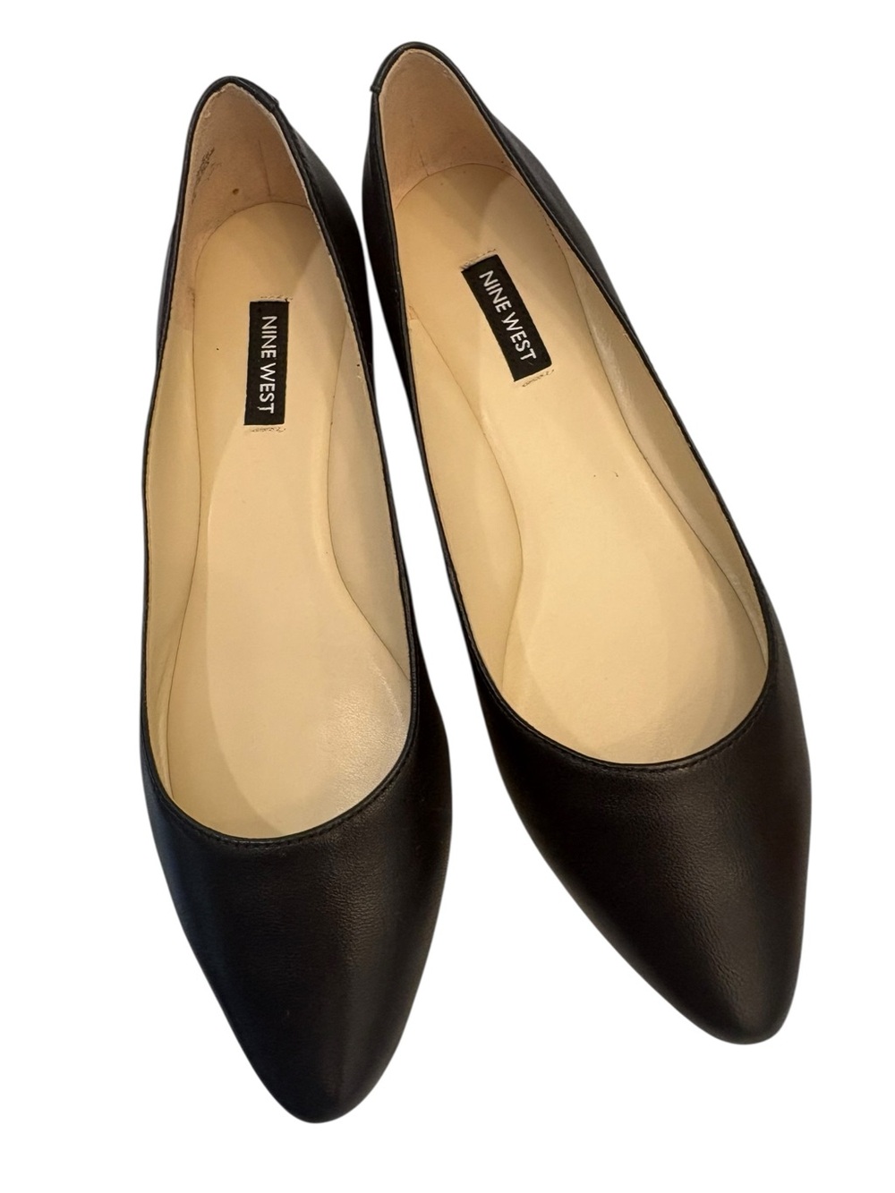 Nine West Black Pointed-Toe Leather-Look Flats